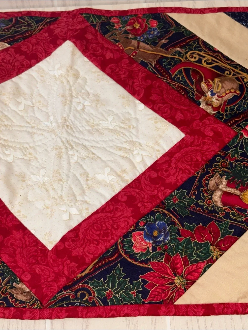 Handmade Quilted Christmas Table Runner Cottage Core 42x14